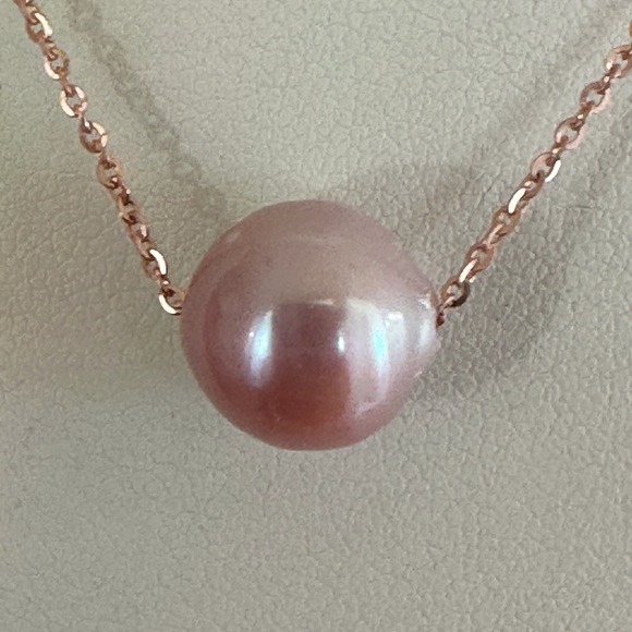 11mm REAL Light Purple / Pink Pearl on 14K ROSE Gold 925 Silver - 18" (Adjust.) - Picture 7 of 7